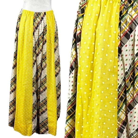 Vintage 70s Chessa Davis Bohemian Prairie Patchwork Maxi Skirt Small Medium - Picture 7 of 17
